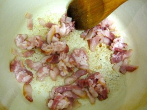Cook bacon in non-stick pot