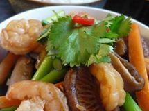 Prawn, Garlic Shoot And Shiitake Mushroom Stir Fry